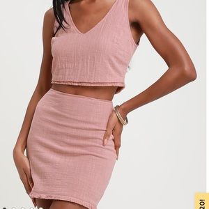 Pink two piece mini skirt set
